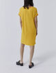 Women’s yellow mixed fabric sack dress with ribbing-5