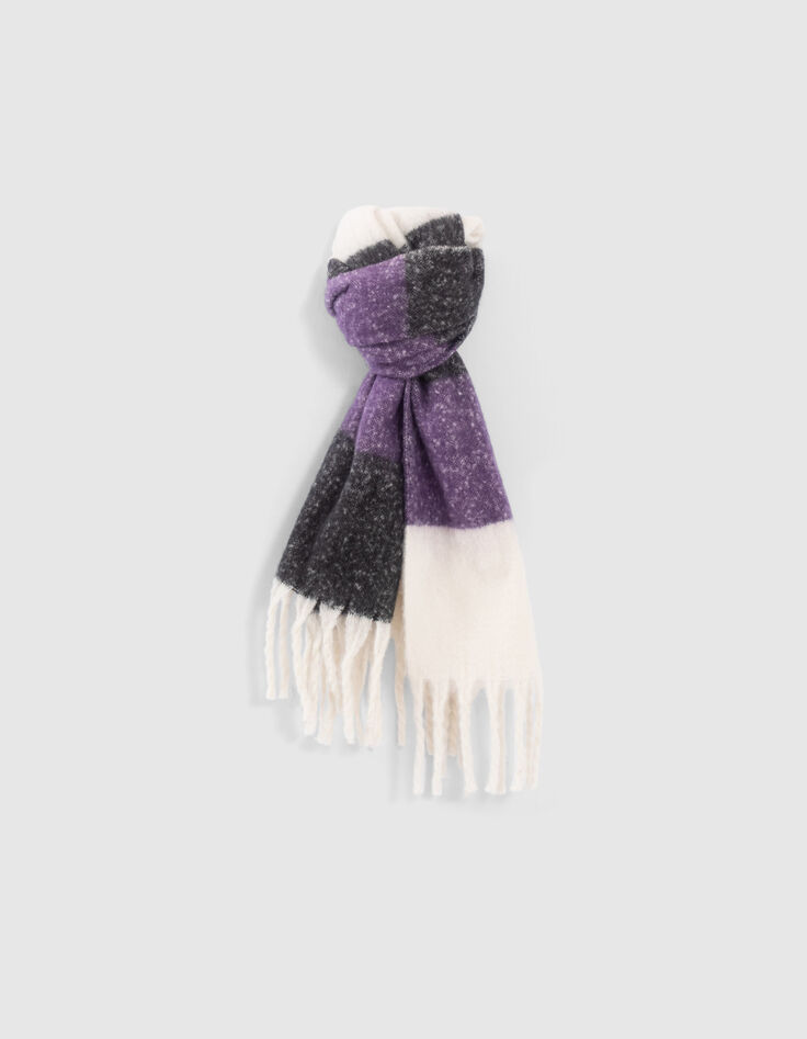 Sjaal in zwart, ecru, violet strepenmotief meisjes-5