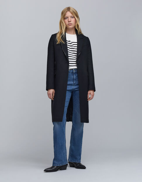 Manteau noir col chaîne-gourmette Femme - IKKS