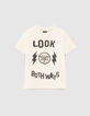 Ecru T-shirt biokatoen maxiprint voor jongens-1