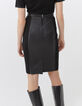 Falda de lápiz de color negro de dos materiales de cuero y viscosa mujer-3