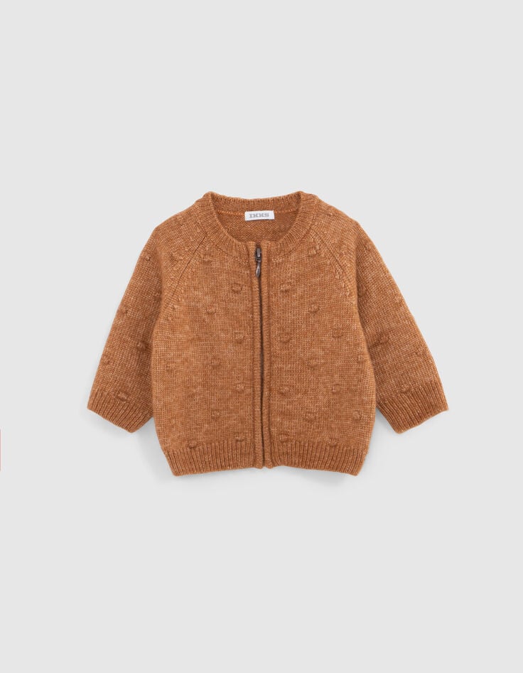 Cardigan zippé camel tricot fantaisie bébé fille-1