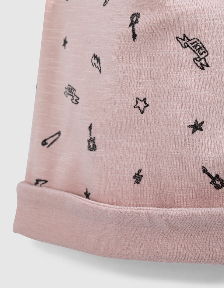 Baby’s pink+rock print organic cotton reversible beanie-7