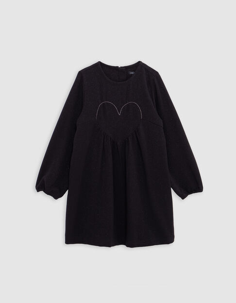Girl's black sequined embroidered heart dress - IKKS