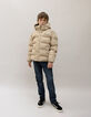 Chaqueta de plumón beige de niño con capucha desmontable-2