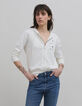 Woman's white zipped cardigan with Intarsia message back-2