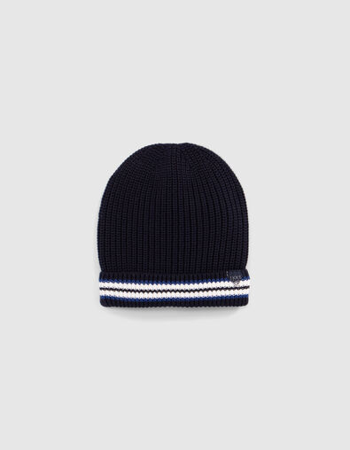 Baby boy navy knitted hat with stripes filling - IKKS