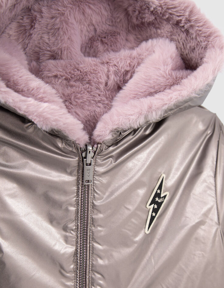 Girls’ violet Sherpa/bronze reversible padded jacket-7