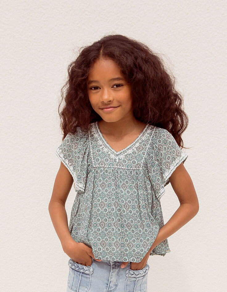 Girls’ aqua geometric print baggy top-6