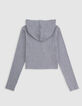 Girl's grey rib-knit hooded t-shirt-3