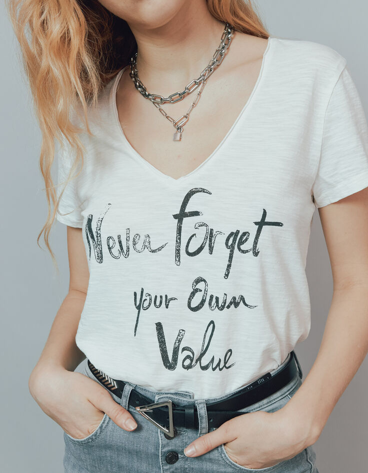 Women’s ecru organic slub cotton slogan T-shirt-2