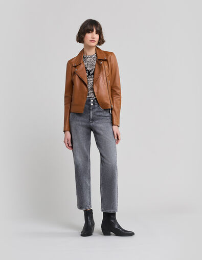 Blouson camel en cuir d'agneau femme - IKKS