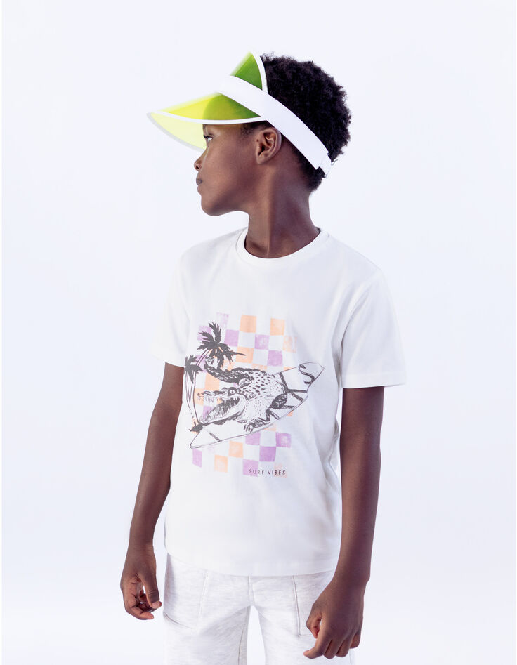 Boys’ white T-shirt with crocodile-surfer image-1