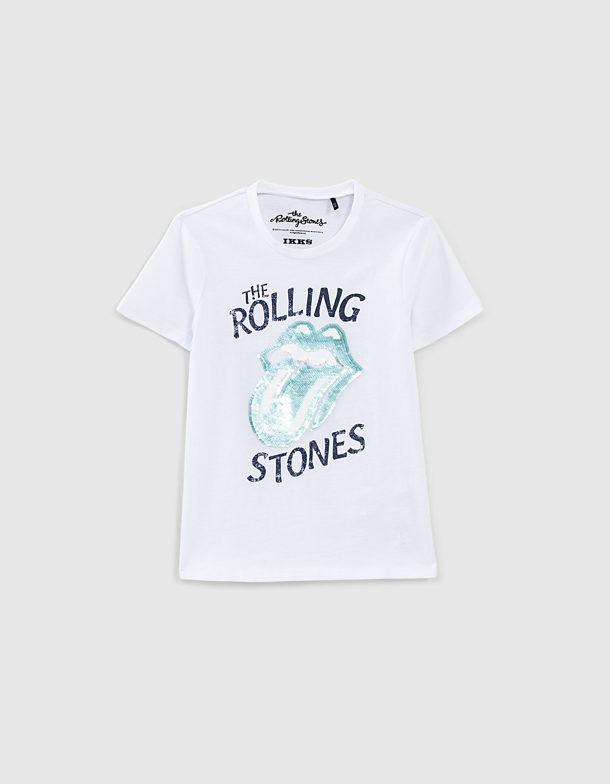 Boys' white ROLLING STONES T-shirt with sequin tongue