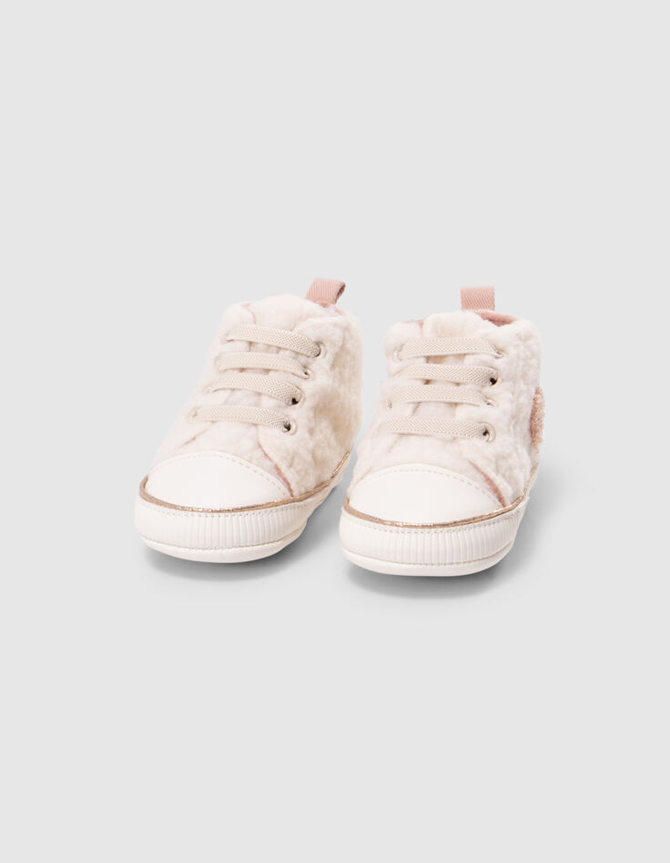 Ecru sherpa sneakers with baby girl heart-4