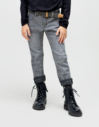 Boys’ grey SLIM jeans with woven belt