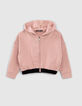 Rosa Crop-Mädchensweatjacke mit Prägung-1