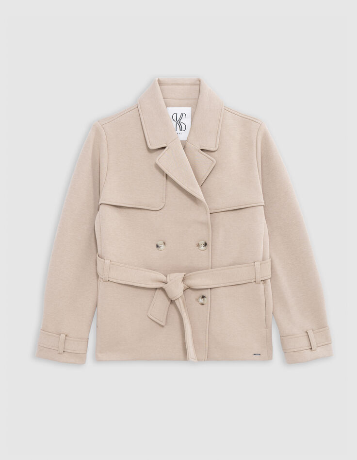 Beige short trench girl-2