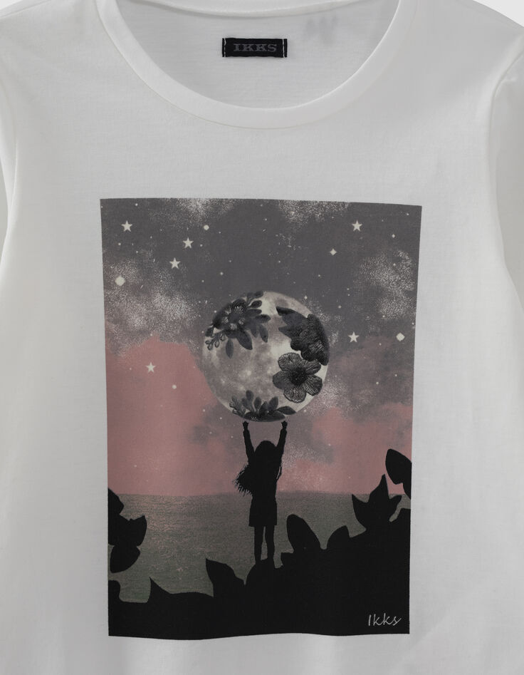 Gebroken wit T-shirt biokatoen opdruk meisje en maan-4