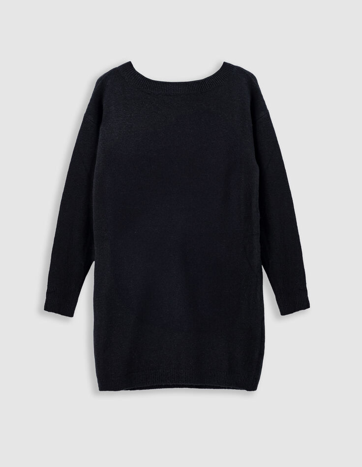 Girls’ black knit sweater-dress with lurex letter-3