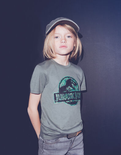 Boys’ khaki T-shirt with rubber JURASSIC PARK logo - IKKS