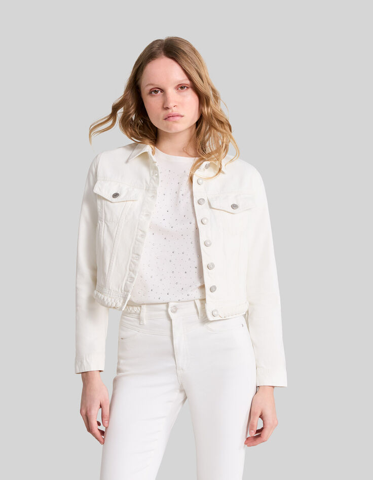 Women's off-white denim jacket with braid design-2