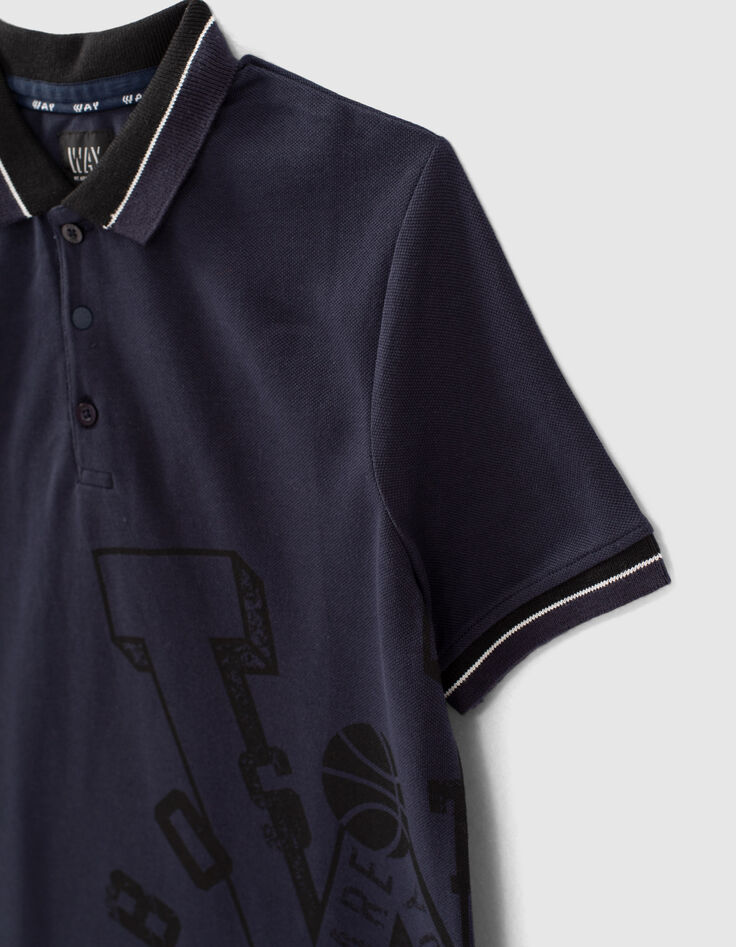 Boys’ navy polo shirt with black side marking-5