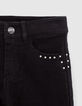 Girl's black studded straight cargo jeans-5