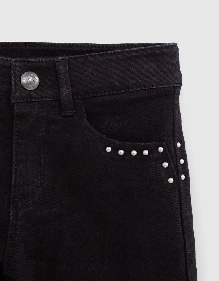 Girl's black studded straight cargo jeans-5