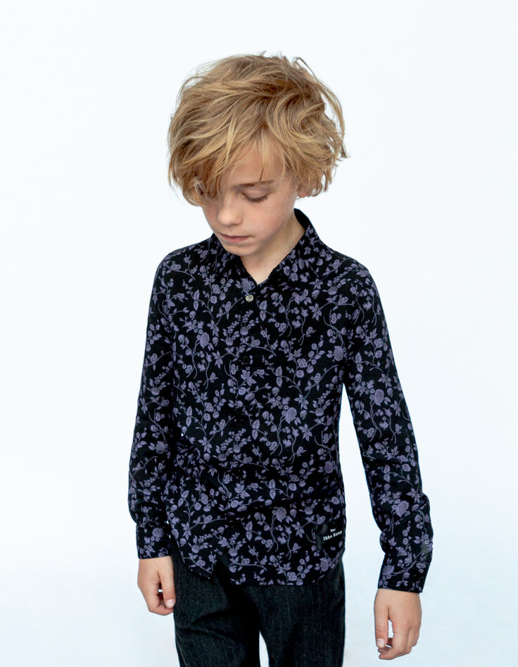Camisa violeta y negra LENZING™ ECOVERO™ flores niño-1