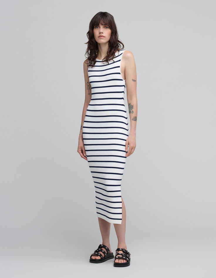 Robe longue marinière sans manches femme-7