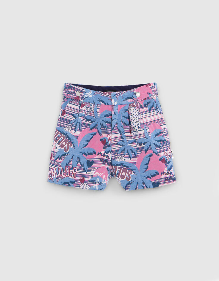 Girls’ white palm tree-leopard jacquard shorts-2