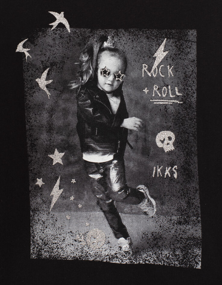 Girls’ black T-shirt with mini rock chick image-4