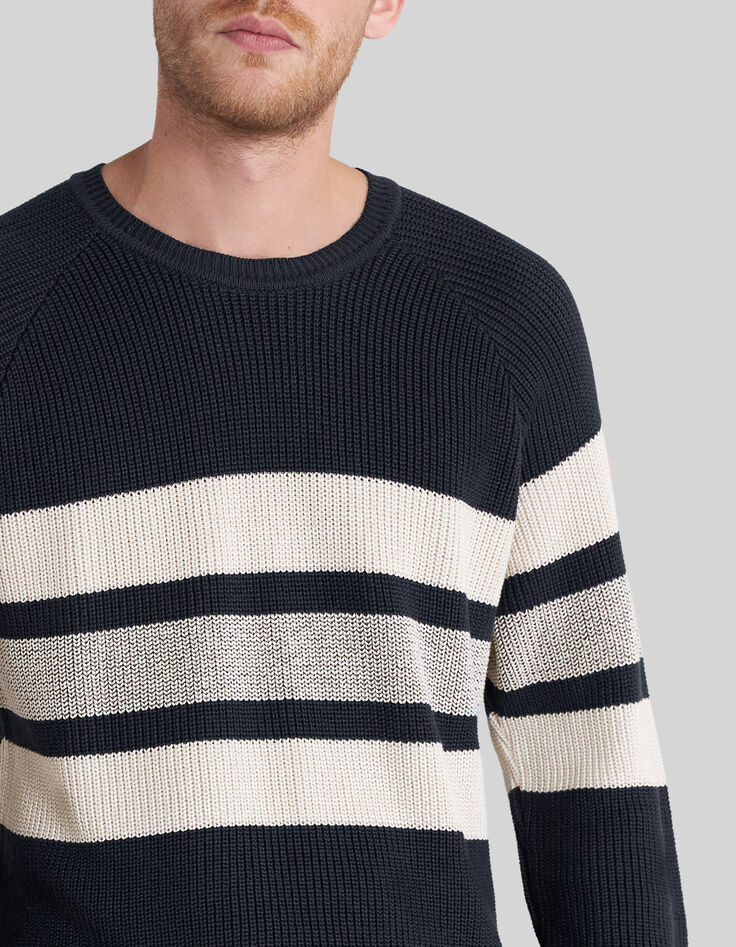 Men’s navy knit sweater with ecru stripes-4