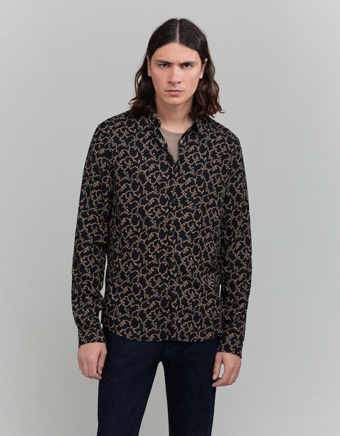 Men's black SLIM shirt with skull and flowers print - IKKS