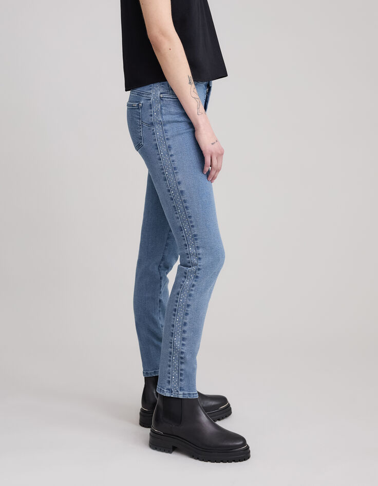 Damesjeans in slank blauw waterloos powerstretch met studs-5