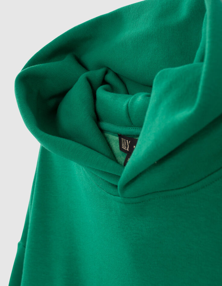 Grünes Crop-Mädchensweatshirt mit Flockierung hinten-7