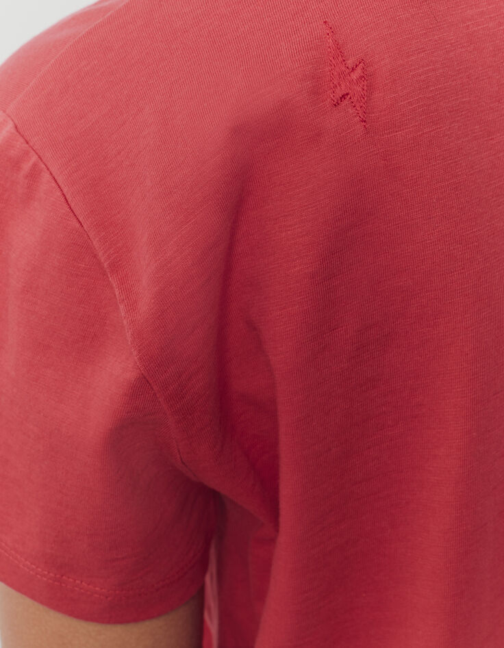 Tee-shirt rose en coton éclair brodé manche femme-4