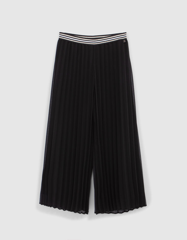 Black pleated wide-leg pants for girls-4