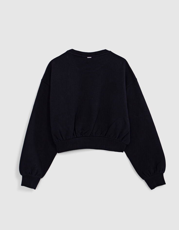 Schwarzes Sweatshirt, Flock-Botschaft, Nietendeko, Mädchen-4