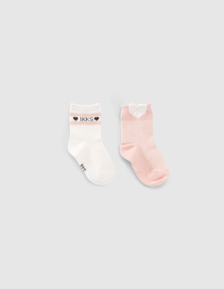 Chaussettes écrues et roses bébé fille-1