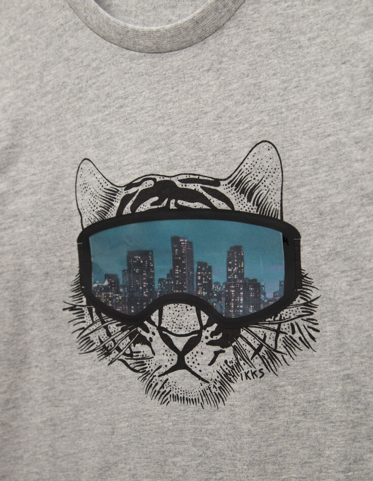 Boys’ grey T-shirt with tiger and lenticular mask image-6