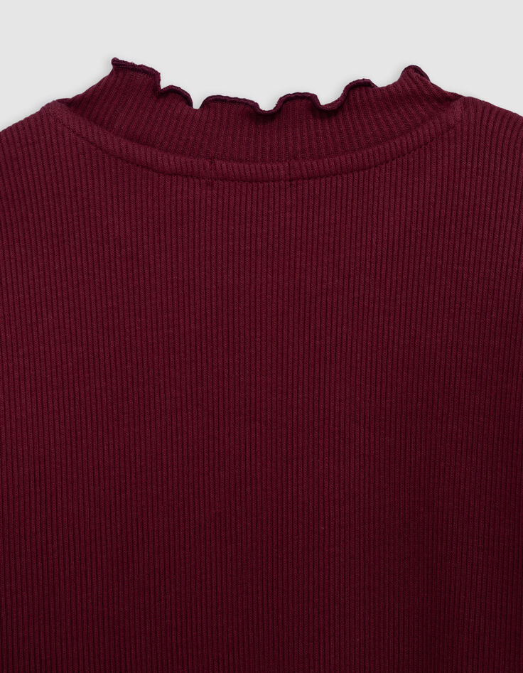 Girls' burgundy rib-knit T-shirt-6