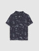 Boys’ navy toile de Jouy organic cotton short shirt-1