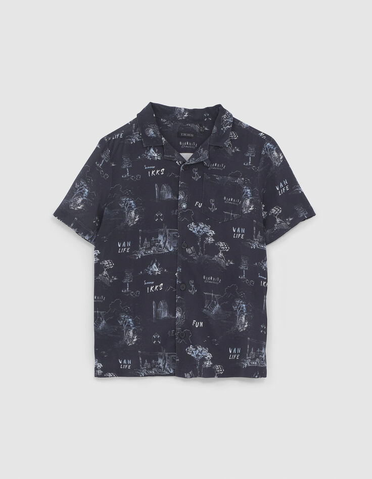 Camisa navy tela de Jouy algodón bio niño -1