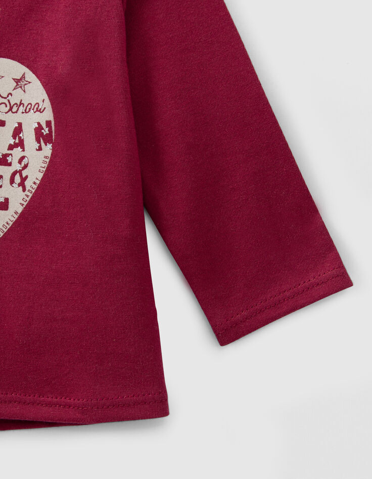 Bordeaux T-shirt biokatoen opdruk appel-hart babymeisjes-5