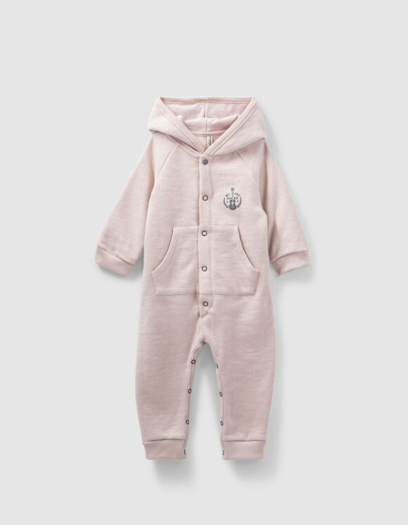 Baby’s light pink organic fabric hooded all-in-one