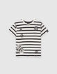 White IKKS–MICKEY T-shirt with black stripes-1