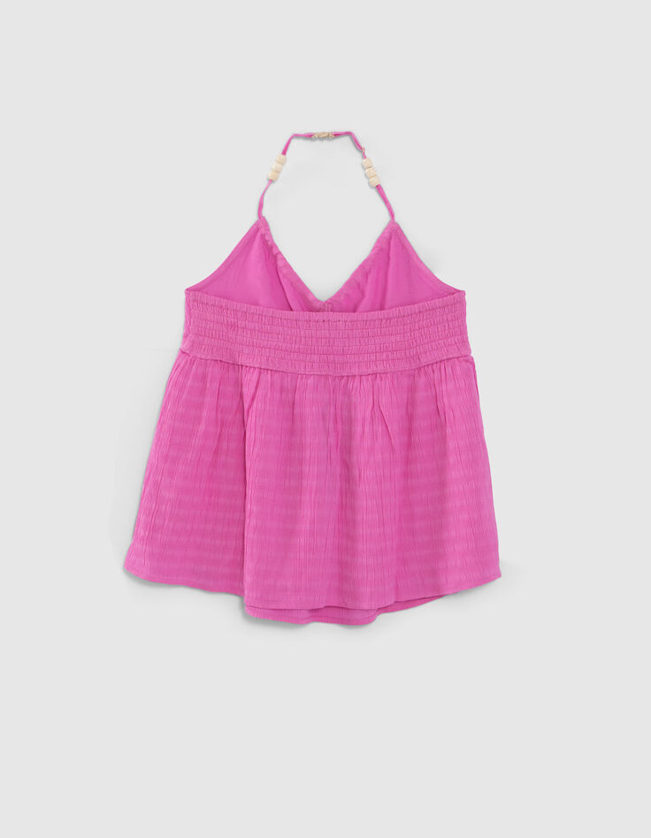 Girls’ pink backless top with bead decor-5