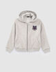 Girls’ grey zipped hooded cardigan with cat badge-1